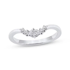 950 Platinum With 0.16CT Marquise & Round Cut Lab-Grown Diamond Women's Ring - Picture 1 of 6