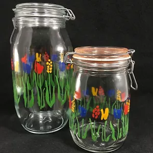 Arc France Tulipano Floreale Bidoni Vetro Trasparente 2L 1L Chiusura Filo Vintage - Foto 1 di 12
