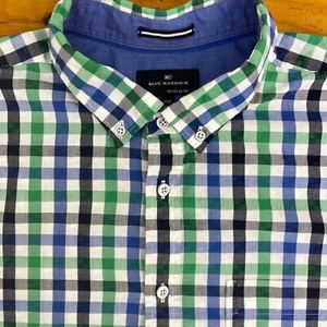M&S Blue Harbour Men 2XL Button Front Shirt Checked Blue Green White - Picture 1 of 12