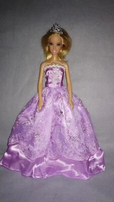 Barbie Puppen Kleid Lila + Krone Prinzessin Hochzeit Brautkleid Ballkleid #06 - Bild 1 von 3
