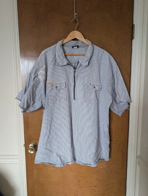 PRSN BLU Prison Blues Men's 4X Hickory Stripe 1/4 Zip Denim Short Sleeve Shirt - Image 1 of 4