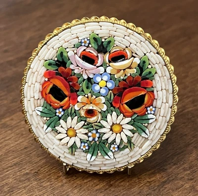 LARGE Antique Vintage FLOWER/FLORAL Micro Mosaic Button - Made in Italy (B3) - Image 1 of 4