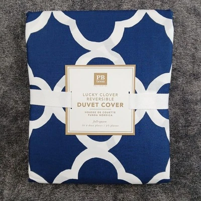 Pottery Barn PB Teen Lucky Clover Duvet Cover Navy Blue Full Queen Reversible - Image 1 of 4