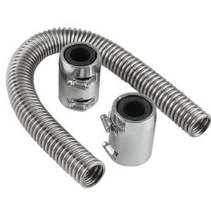 24" Polished Stainless Steel Flex Radiator Hose Kit w/ End Caps Upper & Lower - Picture 1 of 5