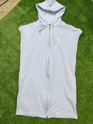 Lauren Ralph Lauren Hoodie Womens Medium Blue Sleeveless Full Zip Terry Cover Up - Image 1 of 4
