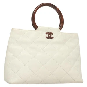 Auténtico bolso de mano Chanel Matelasse piel de becerro granulada oro blanco CC PP790 - Imagen 1 de 24