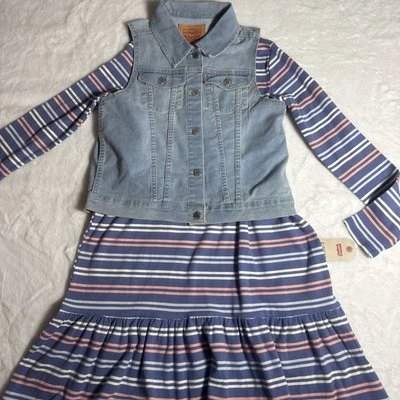Levi's Jóvenes Niñas 2 Piezas Denim Chaleco Plus Vestido Azul Talla L 14/16 Foto 1 de 4