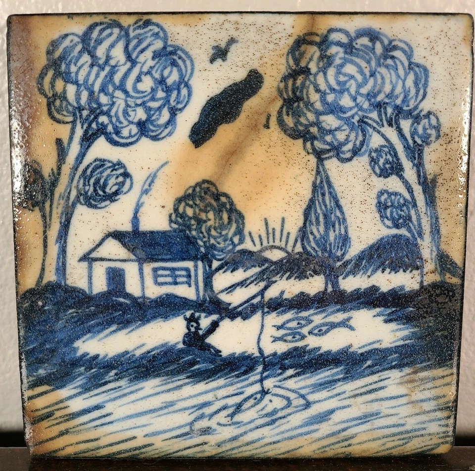 Antigua casa grande de pescadores de azulejos azules de Delft holandesa inglesa siglo XIX         Foto 1 de 4