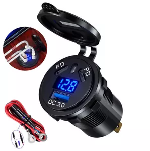 Cargador de doble puerto USB PD toma de corriente LED voltímetro enchufe encendedor de cigarrillos para automóvil - Imagen 1 de 8