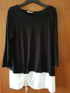 Tu long black tunic top with white gathered fabric at hem size 10 - Picture 1 of 5