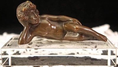 小号复古纯色青铜躺椅裸体女孩雕像水晶底座 — 第 1/4 张图片