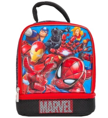 MARVEL AVENGERS SPIDER-MAN Insulated BPA-Free Two-Compartment Lunch Tote Box $25 - Image 1 of 3