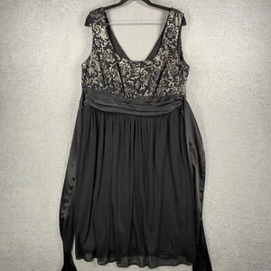 Onyx Nite by Wendy Dress Crochet Satin Mix Chaitin Monogram Black Waist Tie 14W - Picture 1 of 12