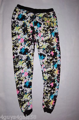 Pantalones de dormir para mujer FLEECE ROCK STAR negro rosa PAINT SPLASH Aqua Yelw 2X 18W-20W Foto 1 de 2
