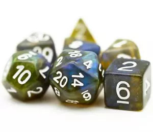 Yellow & Blue w/white Galaxy Glitter 7-Dice Set RPG - Picture 1 of 6