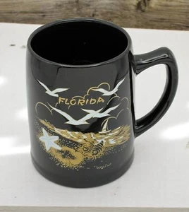 Vintage Black Florida Beer Mug Beach Sea Craetures Scene Large Coffee Cup - Picture 1 of 9