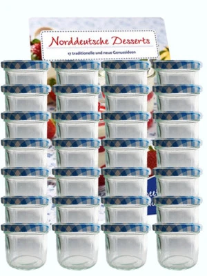 100 tumble jars 125ml blue check jam jars preserving jars mason jar - Image 1 of 2