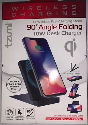 Cargador de escritorio inalámbrico plegable de 10 vatios ángulo de 90 grados TZUMI sellado de fábrica nuevo Foto 1 de 2
