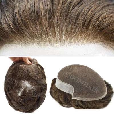 Bleached French Lace Front Mens Toupee Hairpiece Skin PU Hair Replacement System - Image 1 of 4