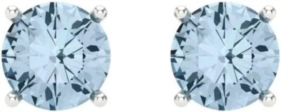 1.50 Carats Natural Aquamarine Solitaire Pair Stud Earrings Solid 10K White Gold - Image 1 of 4
