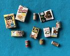 Vintage Dollhouse Miniatures Kitchen Grocery Items Lot Of 12 Boxes, Jars, & Cans