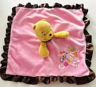 Linda y tierna manta de seguridad rosa Winnie The Pooh para bebé Disney encantador sonajero Foto 1 de 3