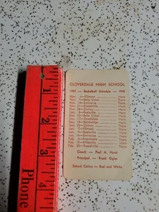 1947 - 1948 CLOVERDALE HIGH SCHOOL BASKETBALL SCHEDULE Cloverdale, Ind. - Picture 1 of 3