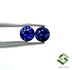 Par de piedras preciosas sueltas facetadas de 0,62 CTS de zafiro azul natural de 4 mm - Imagen 1 de 8