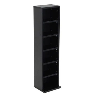 NEW! 6 Tier Black Wooden CD DVD Game Book Shelf Storage Tower Rack- Fits 102 CDs - Image 1 of 4