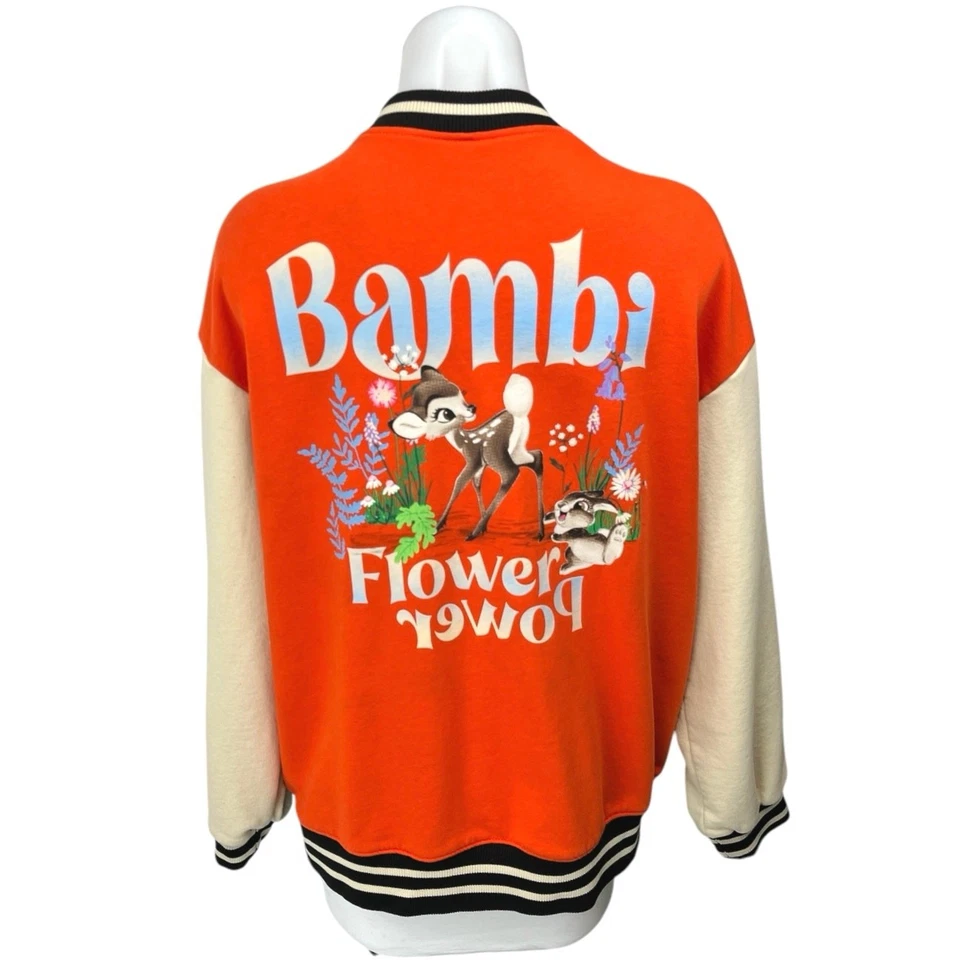 Куртка-бомбер H&M Disney Bambi Flower Power оранжевая на пуговицах Varsity Letterman M - Изображение 1 из 4