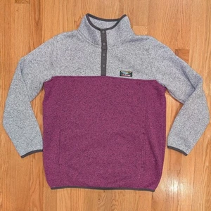 LL Bean Kids XL 18 Colorblock Purple Knit Sweater Fleece Snaps Pockets 501664 - Picture 1 of 9
