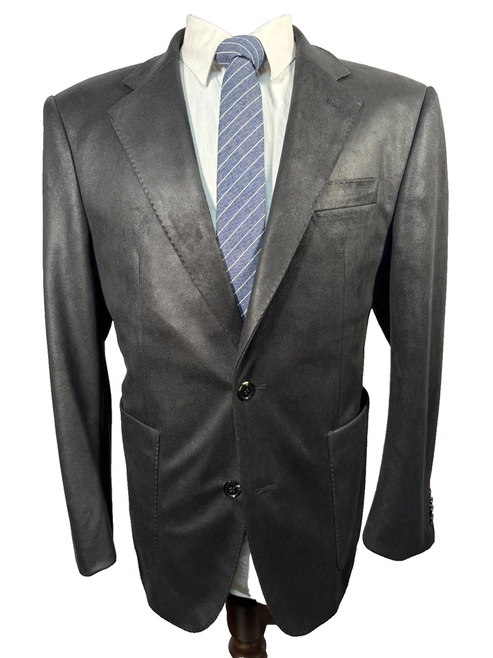 ENZO Hombres Negro IMITACIÓN CUERO AJUSTE REGULAR 2 Botones Sobre Abrigo Blazer Chaqueta TALLA 40S Foto 1 de 4