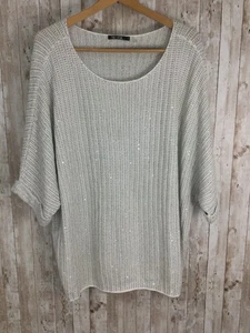 Nic + Zoe Women’s Silver Sequin Bat Wing Oversized Textured Knit Sweater Gray 2X - Picture 1 of 6