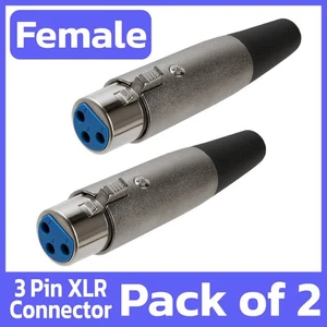 2 Pack XLR Connector 3-Pin Straight Female Microphone MIC Plug 3 Pole DMX Jack - Picture 1 of 4