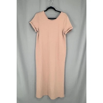 Pure Jill Dress Medium Pink Short Sleeve Pocket Maxi Tencel Pima Cotton Boho - Image 1 of 4