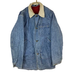 Vintage LL Bean Denim Chore Jacket Large Blue 90s Wool Lined Barn Corduroy Trim - Picture 1 of 5