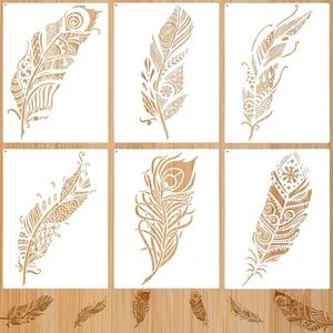 6 Pieces Decorative Mandala Feather Stencil Reusable Mandala Painting Templates - Picture 1 of 12