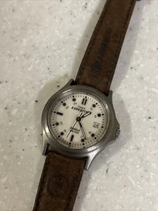 Timex Expedition Watch Women Indiglo 32mm Silver Tone Date Leather New Battery - Picture 1 of 6