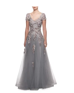NEW La Femme Embroidered & Beaded Ballgown in Grey - Size 8 #WD87 - Picture 1 of 6