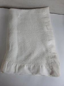Baby Gordon Orlon Thermal Waffle Weave Blanket Lovey Lovie White Satin Trim EUC - Picture 1 of 3