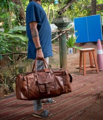 Equipaje de viaje de cuero genuino vintage para gimnasio durante la noche bolso de fin de semana Foto 1 de 4