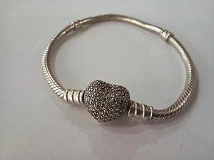 Pandora Momentos Brillante Corazón Cierre Serpiente Cadena Pulsera 16CM - Imagen 1 de 13