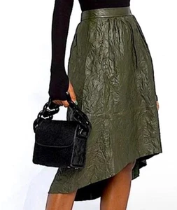 ZADIG & VOLTAIRE Green “Joslin” crinkled leather skirt Sz 36/S - Picture 1 of 12