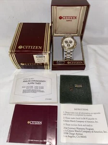 Vintage Men’s Citizen Quartz Chronograph Watch 3510-352521 w/Box & Papers Tested - Picture 1 of 5