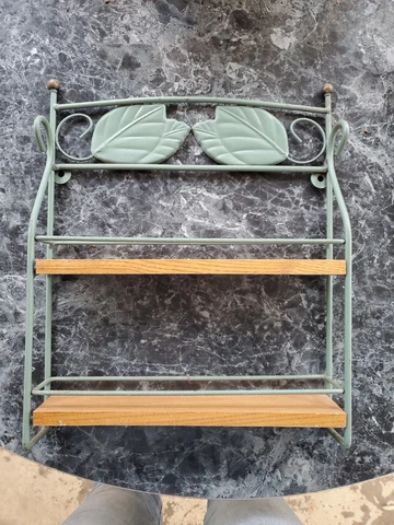 Vtg Wood Shelf and turquoise Metal by M. Kamenstein 14 x 11 Solid Wood Thailand Cover