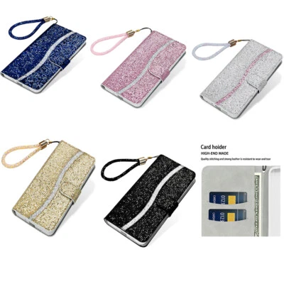 For iPhone 11 12 6 15 14 13 Bling PU Leather Flip Wallet Stand Phone Case Cover - Image 1 of 4