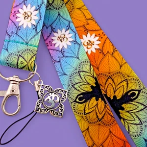 RAINBOW YOGA LANYARD lotus meditation Ohm charm neck key ring ID badge strap 4V - Picture 1 of 2
