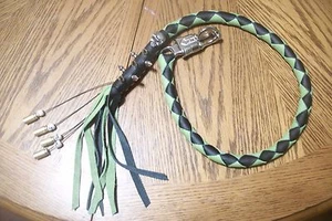 biker whip getback ULTIMATE whip Black and lime green SKULLS &SPIKES BY STITCH - Picture 1 of 3