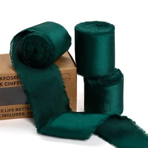 Dark Green Silk Satin Ribbon 1.5" Bridal Flower Bouquet 15 Yards 3 Rolls - Picture 1 of 6