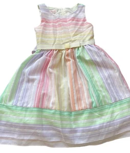 Bonnie Jean Rainbow Striped Dress Girls 6 Pastel Bow Party Easter Fancy - Picture 1 of 8